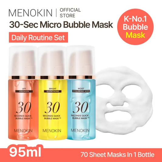 MENOKIN Korean Face Mask 3sets [30 seconds Quick Bubble Mask] (Collagen, Brightening, Repair), Hydration improvement, Radiance-boosting, Easy-to Use, Glass Skin, 3.21 fl.oz
